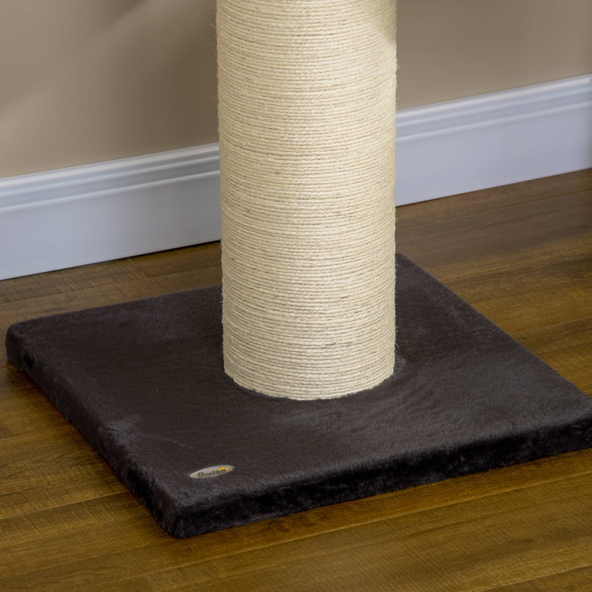 Pawhut - Arbre à chat griffoir sisal naturel 2 plateformes panier observation jeu boule suspendue peluche grise - Image 9