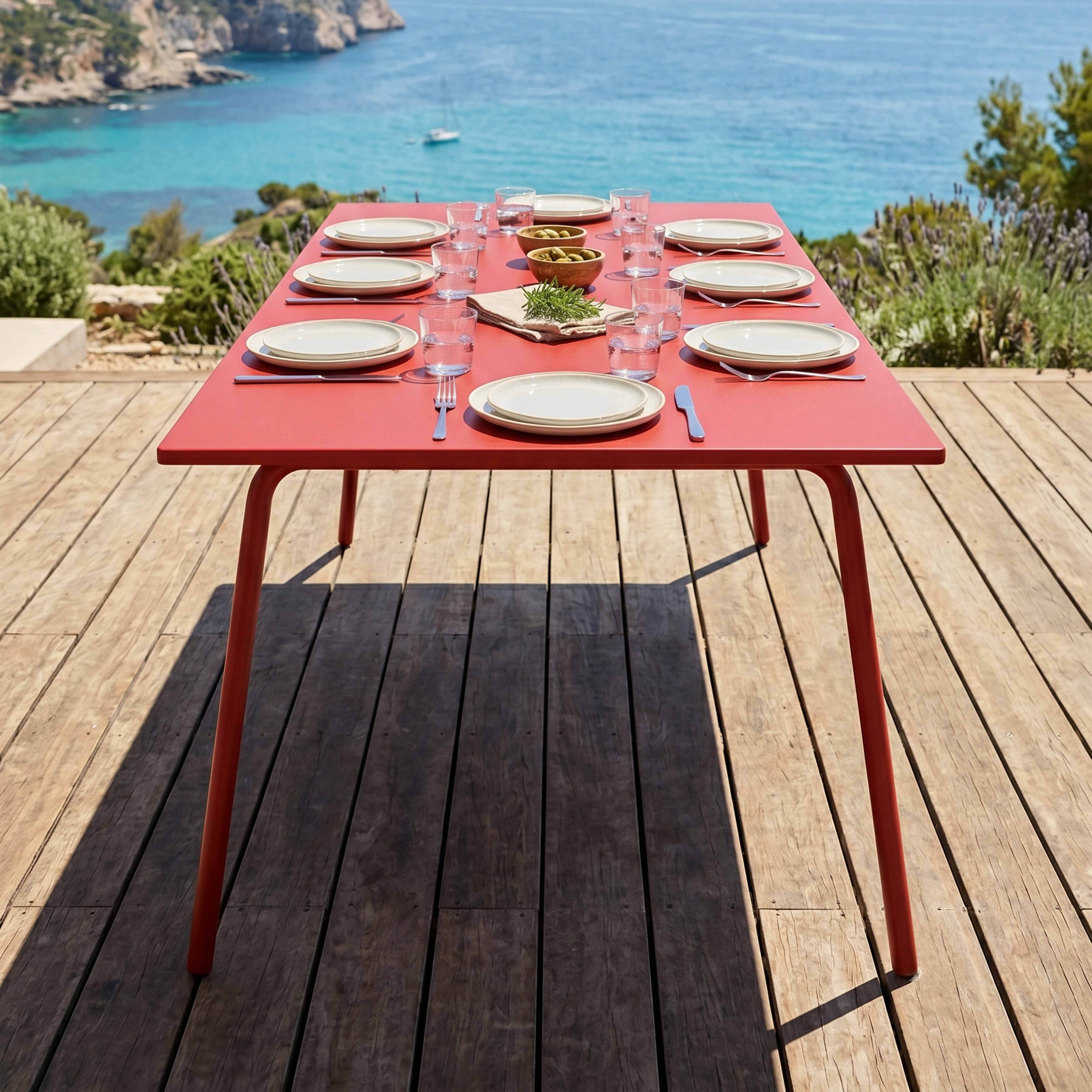 Oviala - Table de jardin rectangulaire en métal 8 places 180 cm rouge Palavas - Oviala - Image 3