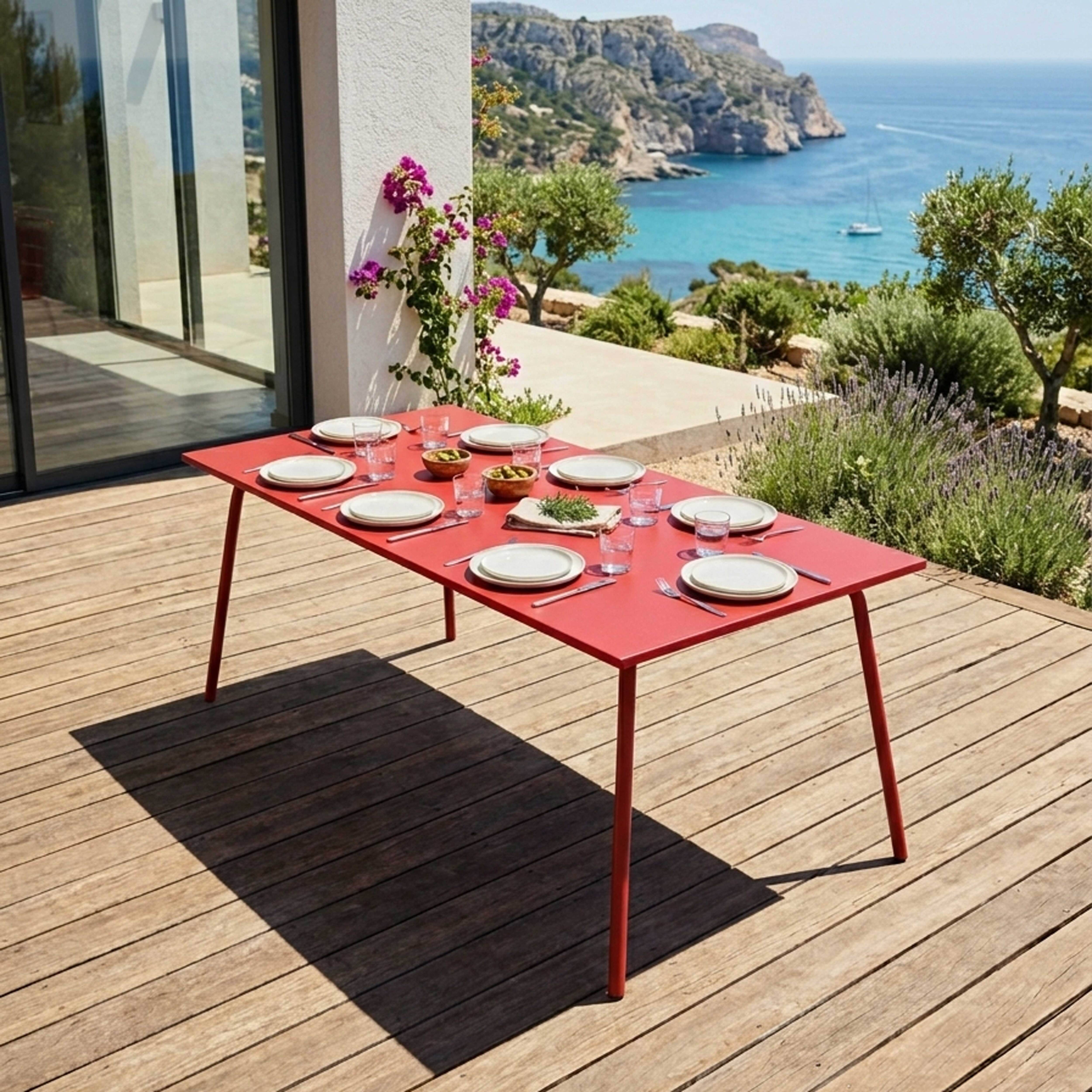 Oviala - Table de jardin rectangulaire en métal 8 places 180 cm rouge Palavas - Oviala - Image 2