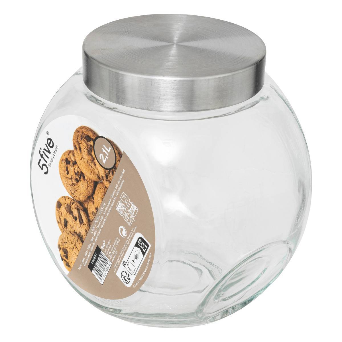 Bocal verre à bonbons couvercle inox 2,1L - 5five - Image 5
