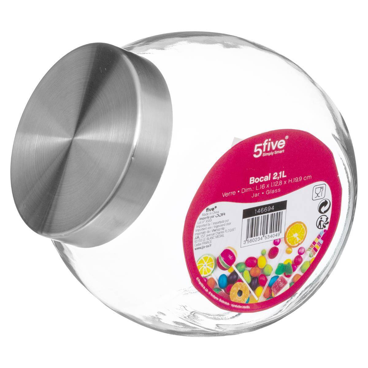 Bocal verre à bonbons couvercle inox 2,1L - 5five - Image 2