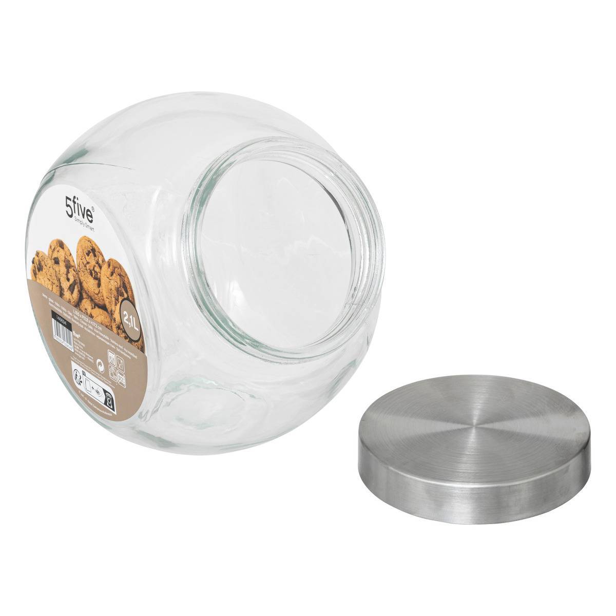 Bocal verre à bonbons couvercle inox 2,1L - 5five - Image 4
