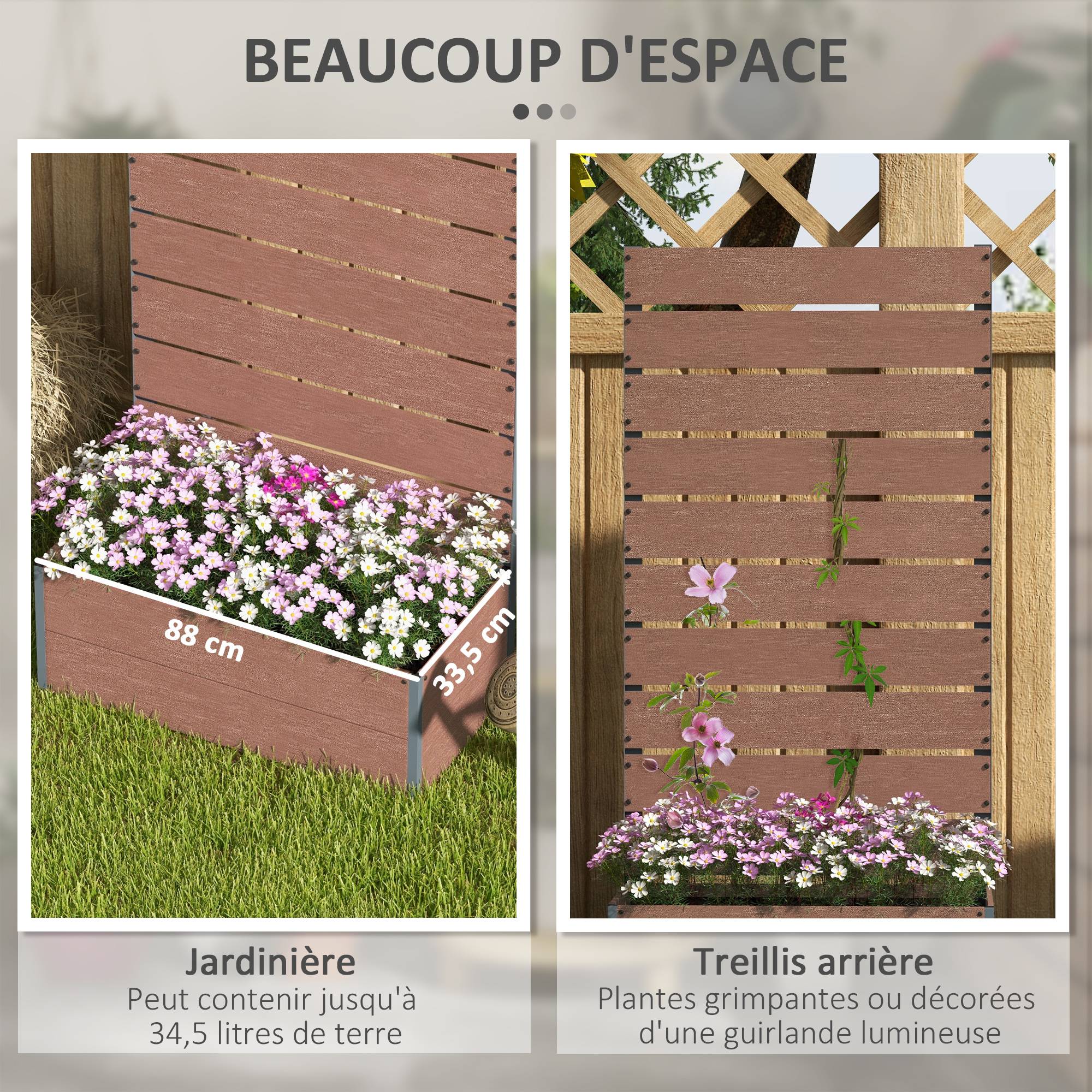 Jardinière avec treillis bois composite extérieur support plantes 150cm marron - ComfortXL Outdoor Living - Image 6