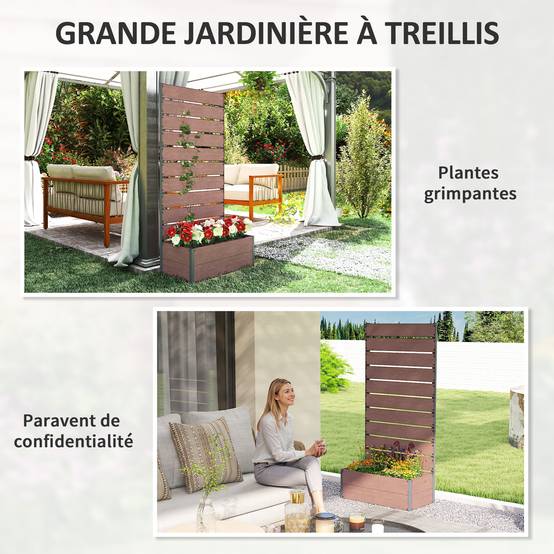 Jardinière avec treillis bois composite extérieur support plantes 150cm marron - ComfortXL Outdoor Living - Image 8