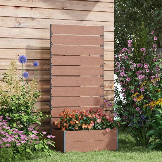 Jardinière avec treillis bois composite extérieur support plantes 150cm marron - ComfortXL Outdoor Living - Image 3