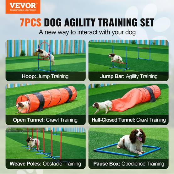 VEVOR Kit équipements agilité chien, 7 pièces. Haies, tunnels, anneau saut. - Image 2