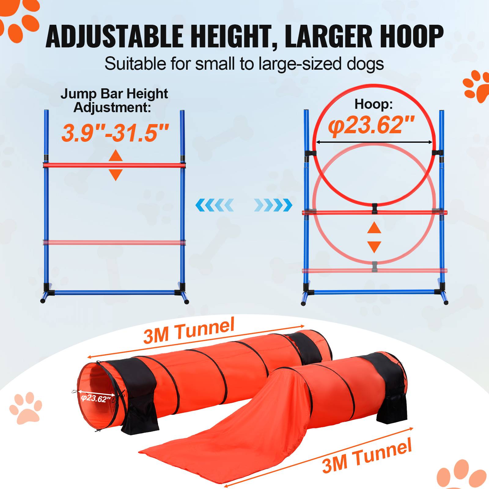 VEVOR Kit équipements agilité chien, 7 pièces. Haies, tunnels, anneau saut. - Image 4