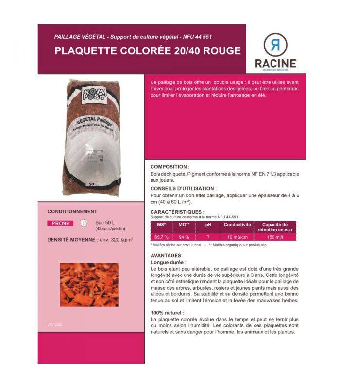 Paillage plaquette colorée 20/40, Rouge, sac 50l - PRO99 - Image 3