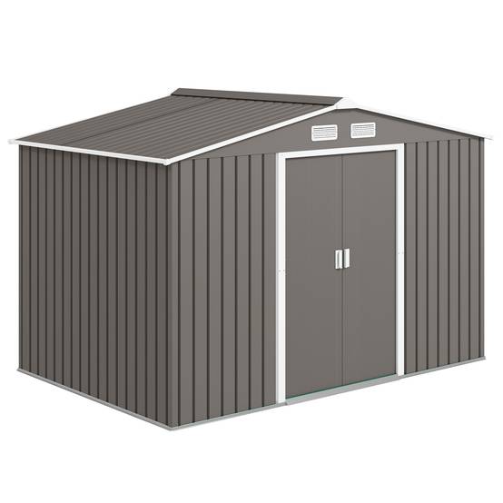 Abri de jardin 4,9 m² 277 x 195 x 192 cm avec 2 portes coulissantes, base renforcée (plancher non inclus), gris - Image 1