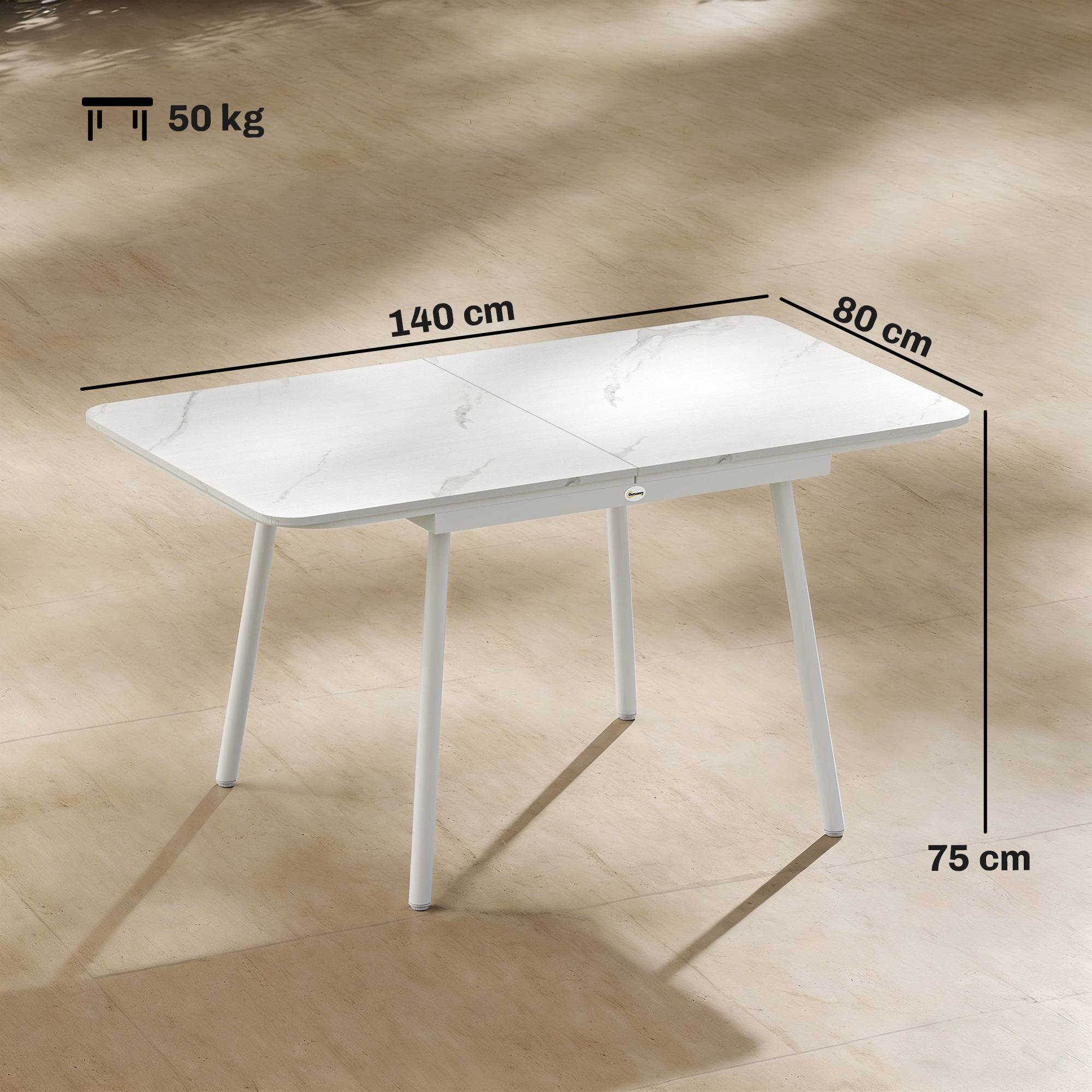 Table de Jardin Rectangulaire pour 4-6 Personnes, Plateau en WPC et Cadre en Métal, Pieds Réglables, 140x80x75cm, Blanc - Image 5
