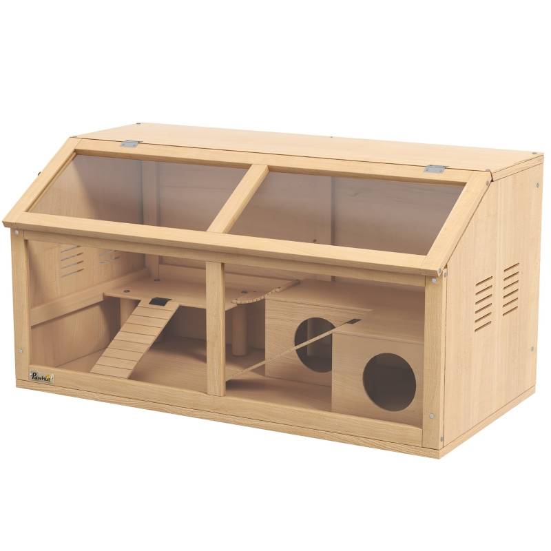 Cage pour Hamsters Syriens et Nains, Bois Naturel, 85 x 45 x 44 cm - '[products-en_GB-20260407102805.xlsx]Data'!$E$3PANGIVO - Image 1