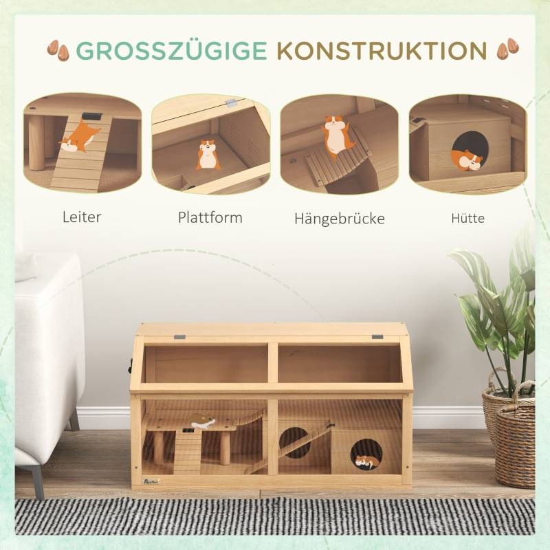 Cage pour Hamsters Syriens et Nains, Bois Naturel, 85 x 45 x 44 cm - '[products-en_GB-20260407102805.xlsx]Data'!$E$3PANGIVO - Image 4