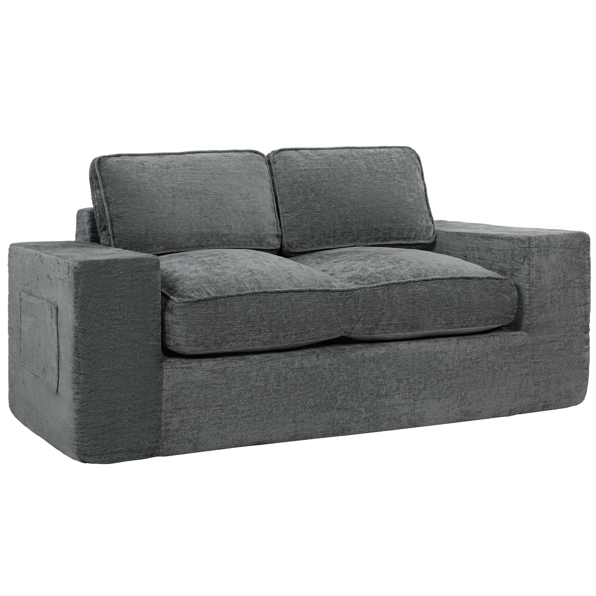 Canapé 2 Places en Chenille, Canapé de Salon 156 cm, Assise et Accoudoirs Larges Rembourrées, 2 Oreillers, Gris - Image 1