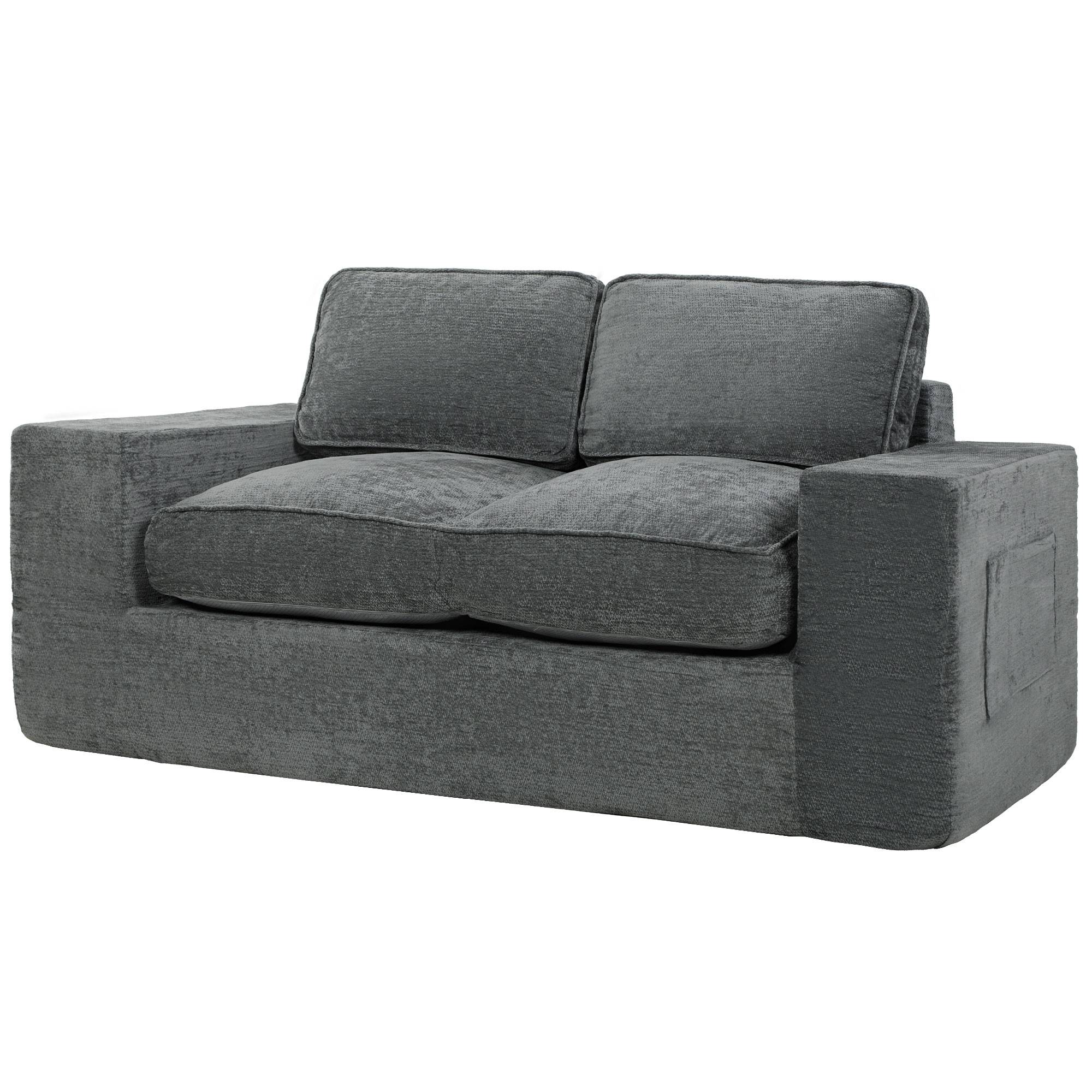 Canapé 2 Places en Chenille, Canapé de Salon 156 cm, Assise et Accoudoirs Larges Rembourrées, 2 Oreillers, Gris - Image 2
