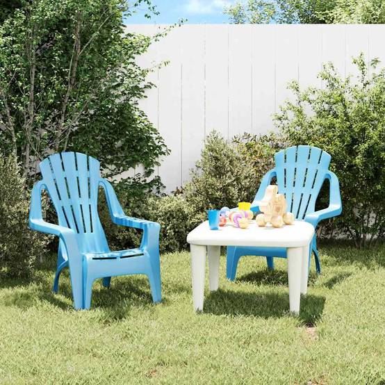 Lot de 2 Mini Chaises d'Extérieur pour Enfants Polypropylène avec Accoudoirs Jardin Bleu – ComfortXL Outdoor Living - Image 1