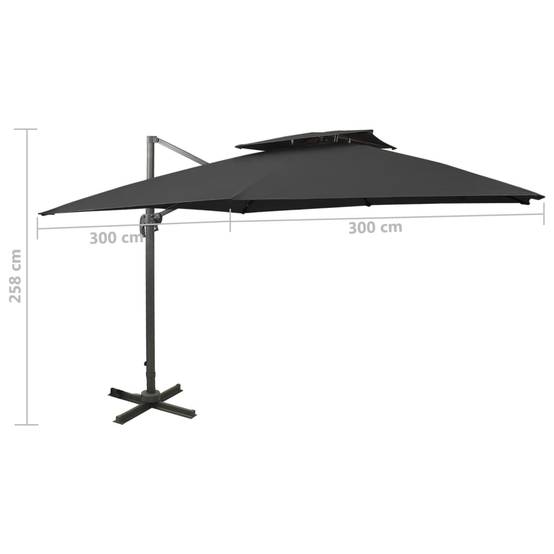 Parasol déporté aluminium noir 300 x 300 x 258 cm - PANGIVO - Image 9
