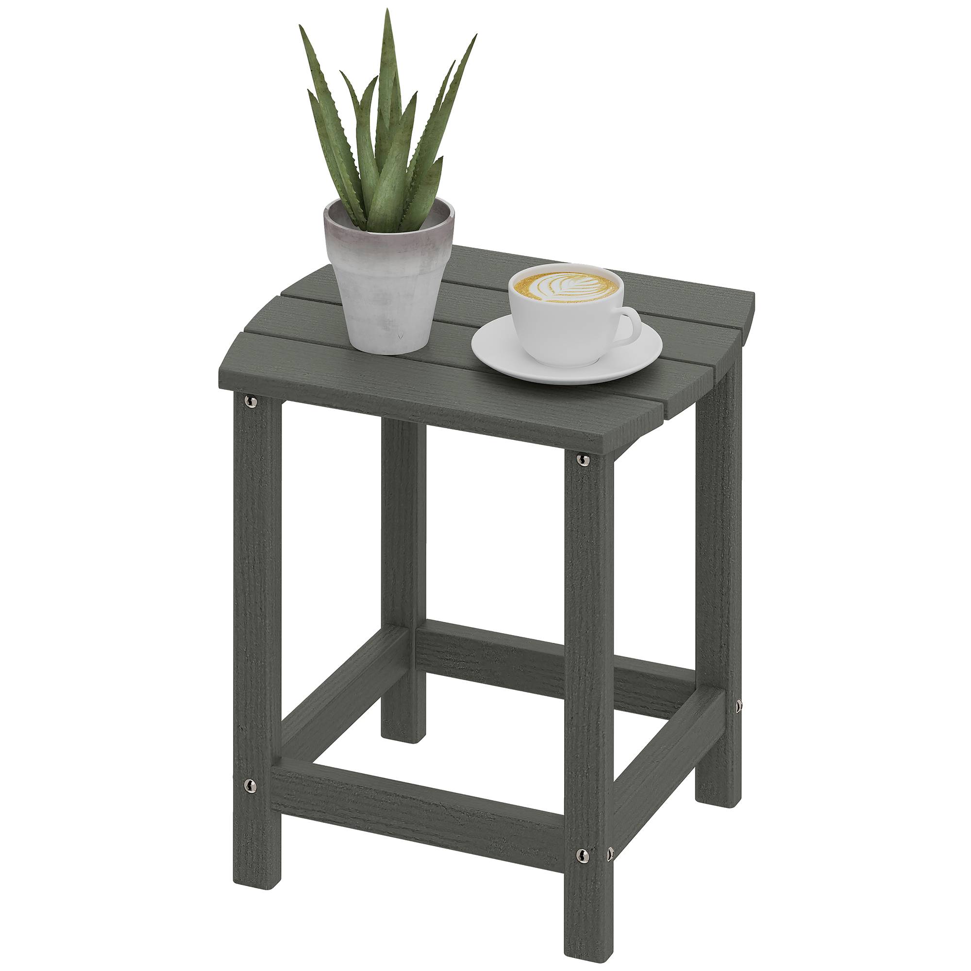ComfortXL - Table d’appoint extérieur HDPE 48 x 37 x 46 cm gris jardin terrasse balcon résistante aux intempéries - Image 2