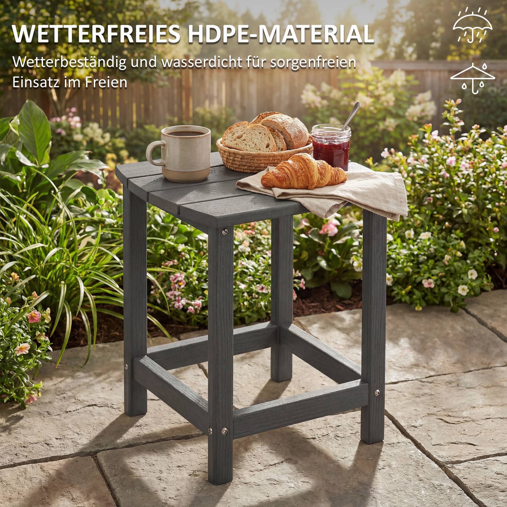 ComfortXL - Table d’appoint extérieur HDPE 48 x 37 x 46 cm gris jardin terrasse balcon résistante aux intempéries - Image 4