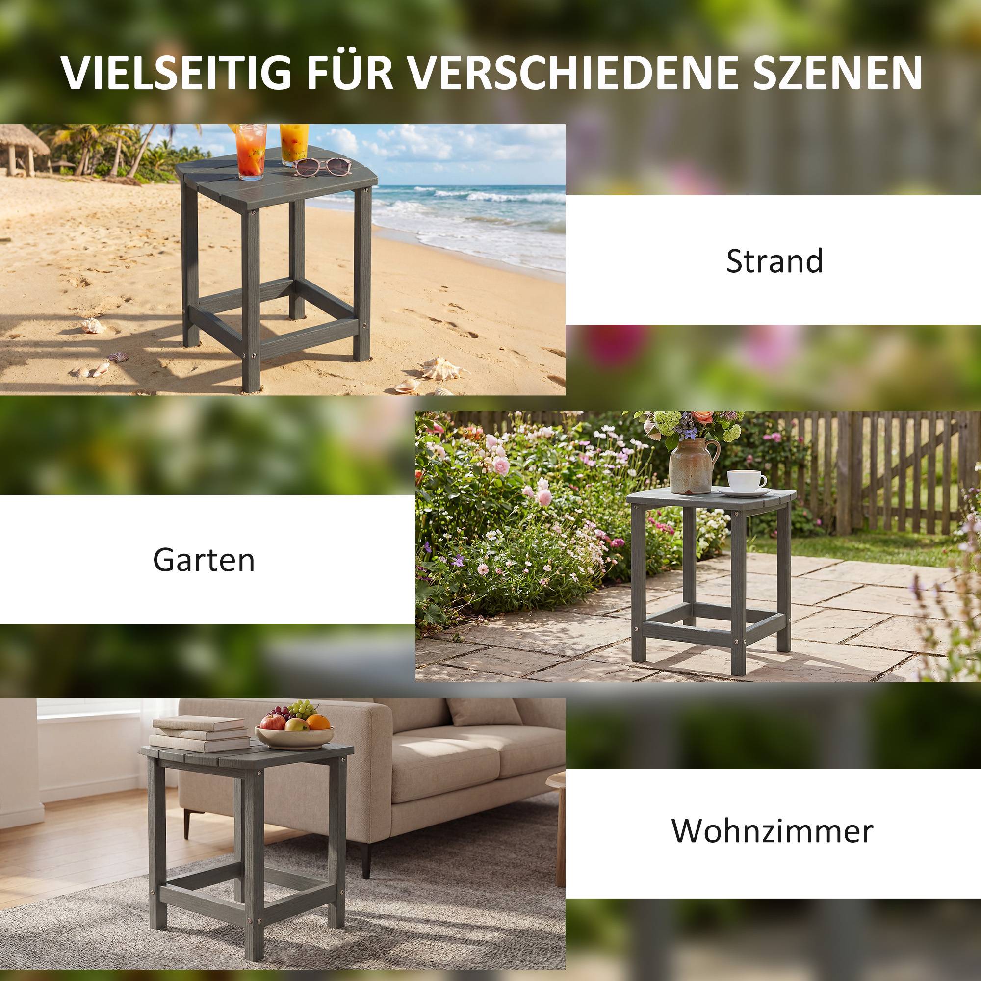 ComfortXL - Table d’appoint extérieur HDPE 48 x 37 x 46 cm gris jardin terrasse balcon résistante aux intempéries - Image 7