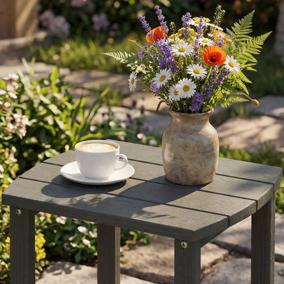 ComfortXL - Table d’appoint extérieur HDPE 48 x 37 x 46 cm gris jardin terrasse balcon résistante aux intempéries - Image 9