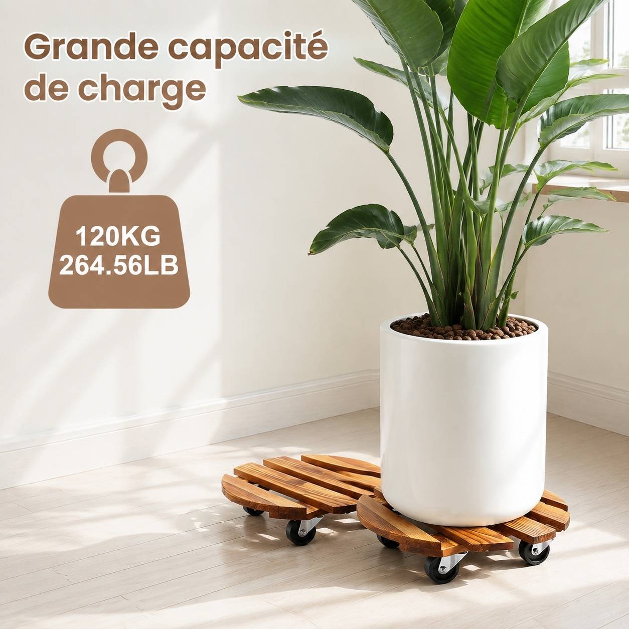 Lot de 2 Roulettes Plantes 30cm, 120kg, roues pivotantes verrouillables Intérieur Extérieur - Image 3