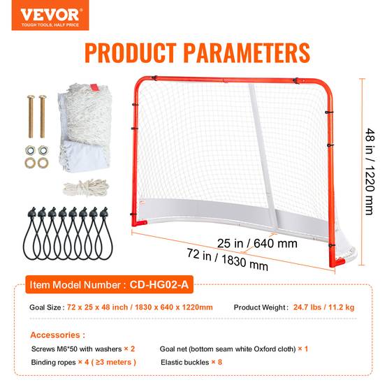 VEVOR Filet hockey rue, but acier 72"x48", intérieur/extérieur, portable. Blanc/rouge. - Image 7