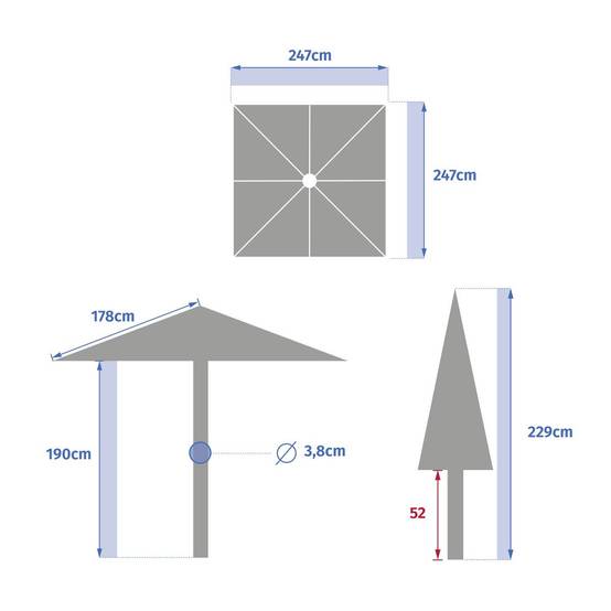 Hesperide - Parasol droit carré inclinable Soya 2,5x2,5m acajou Hespéride - Image 6
