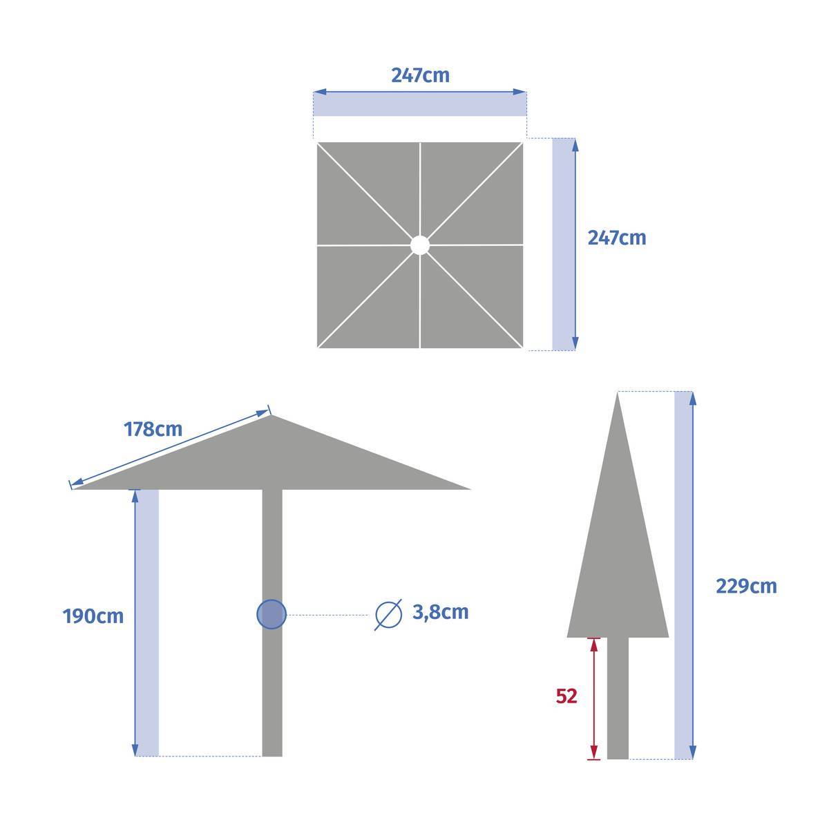 Hesperide - Parasol droit carré inclinable Soya 2,5x2,5m acajou Hespéride - Image 6