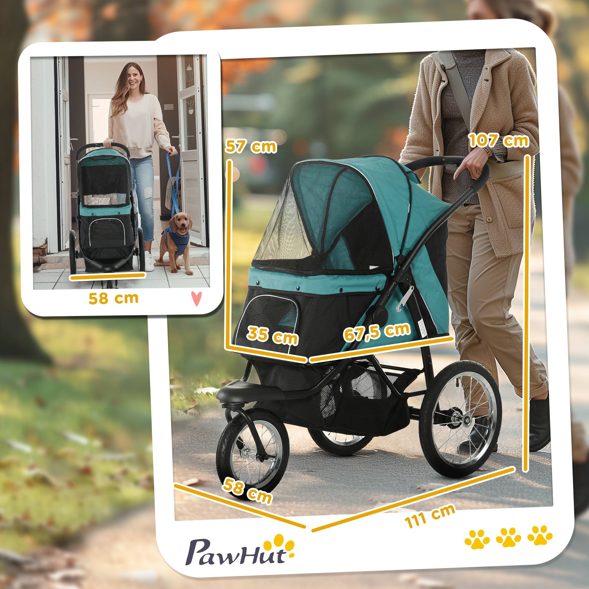 Sans Marque - Poussette Chien Pliable Tout Terrain Roue Avant Verrouillable Coussin Auvent Réglable 111x58x107cm Vert Foncé - Image 5