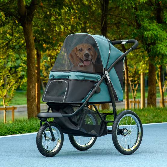 Sans Marque - Poussette Chien Pliable Tout Terrain Roue Avant Verrouillable Coussin Auvent Réglable 111x58x107cm Vert Foncé - Image 4
