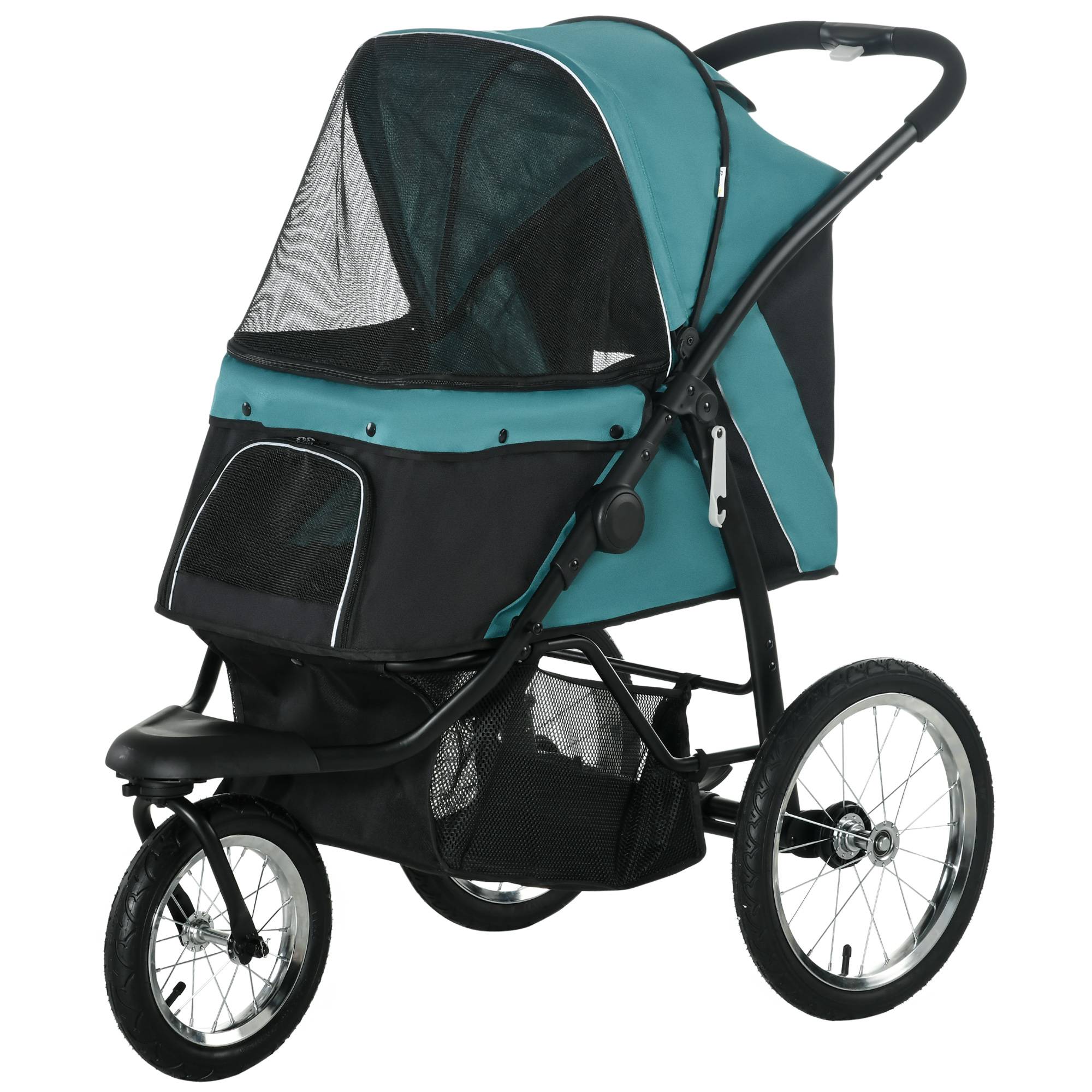 Sans Marque - Poussette Chien Pliable Tout Terrain Roue Avant Verrouillable Coussin Auvent Réglable 111x58x107cm Vert Foncé - Image 2
