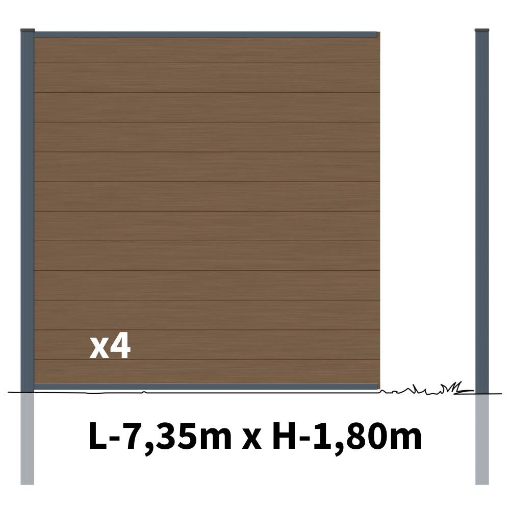 Kit Clôture Bois Composite Bronze 7,5x1,8m RIO - Poteaux en Aluminium Gris - Brise Vue - Palissade - Image 2