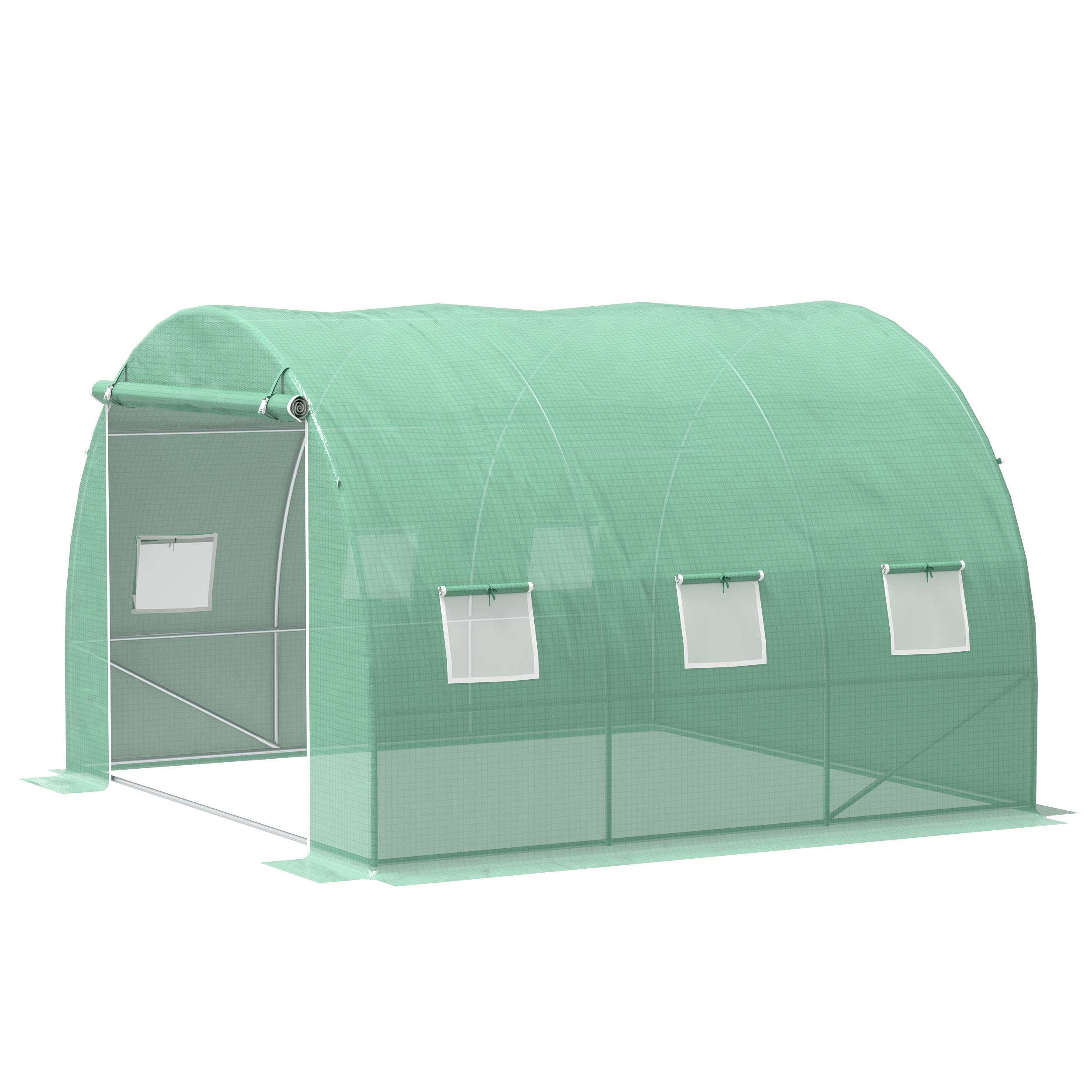 Sans Marque - Serre jardin 9m² tunnel 3x3x2m porte enroulable 6 fenêtres maille acier PE vert - Image 2