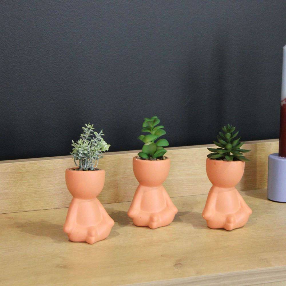 Sil - Plante artificielle pot en terracotta bonhomme (lot de 3) - Image 3