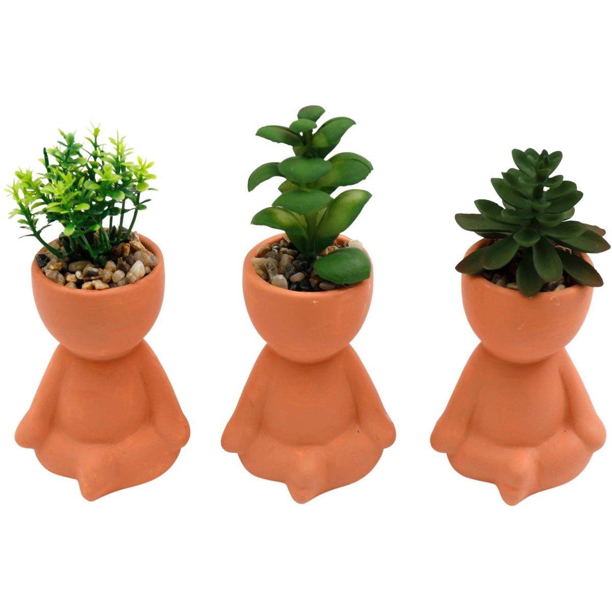 Sil - Plante artificielle pot en terracotta bonhomme (lot de 3) - Image 1