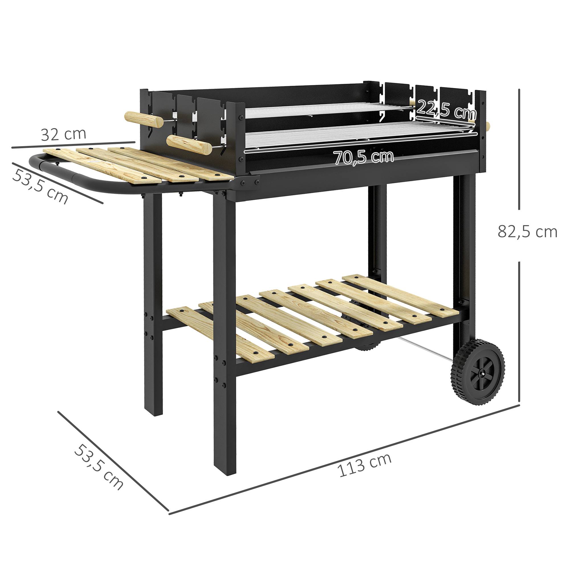 Sans Marque - Barbecue à charbon BBQ grill sur pied avec double gril réglable 2 roues et 2 étagères dim. 113L x 53,5l x 82,5H cm noir - Image 5