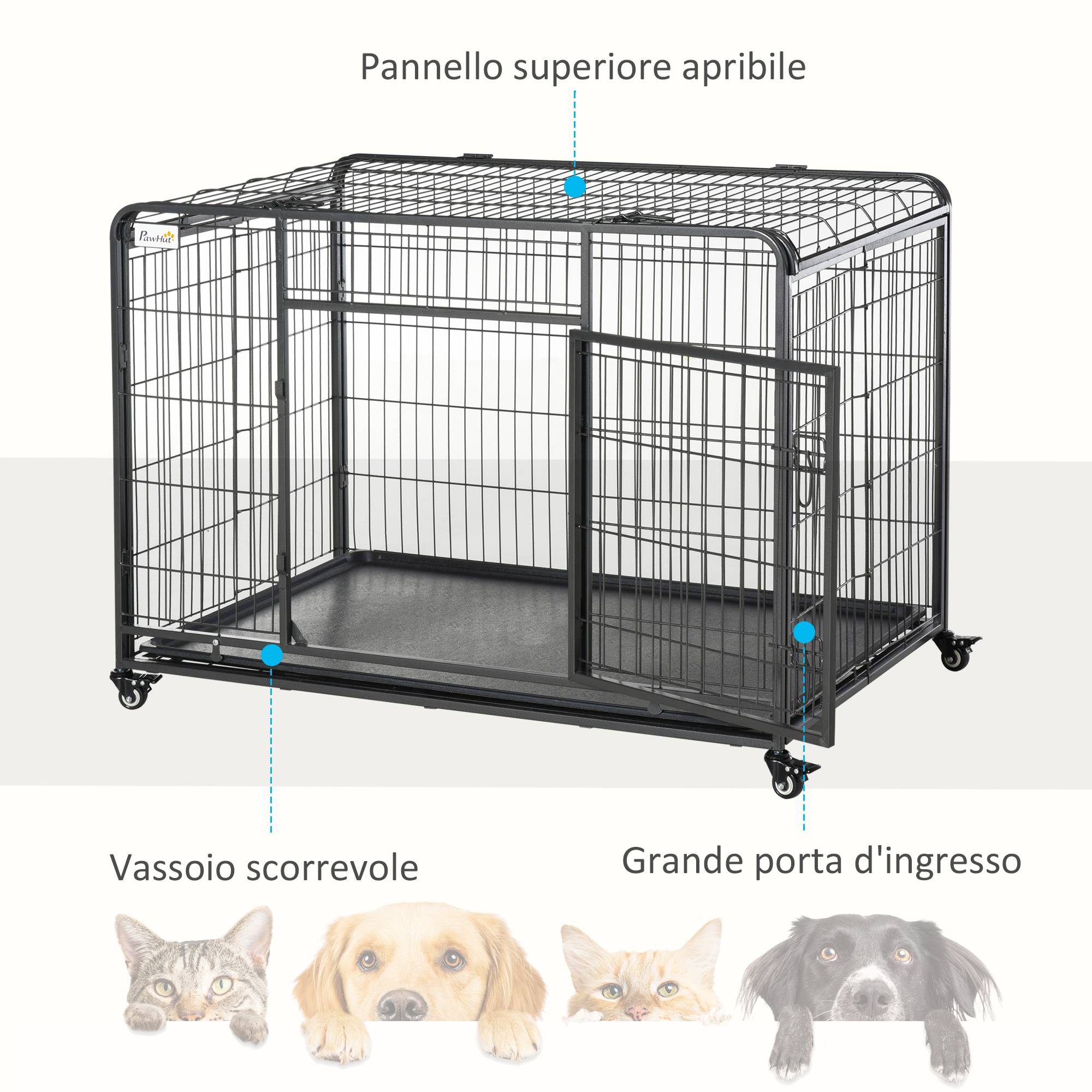 Niche pliable pour chien avec double porte et serrure, parc à jeux pour chien avec 4 roues avec freins et fond amovible, 125 x 76 x 81 cm, gris foncé - Image 7