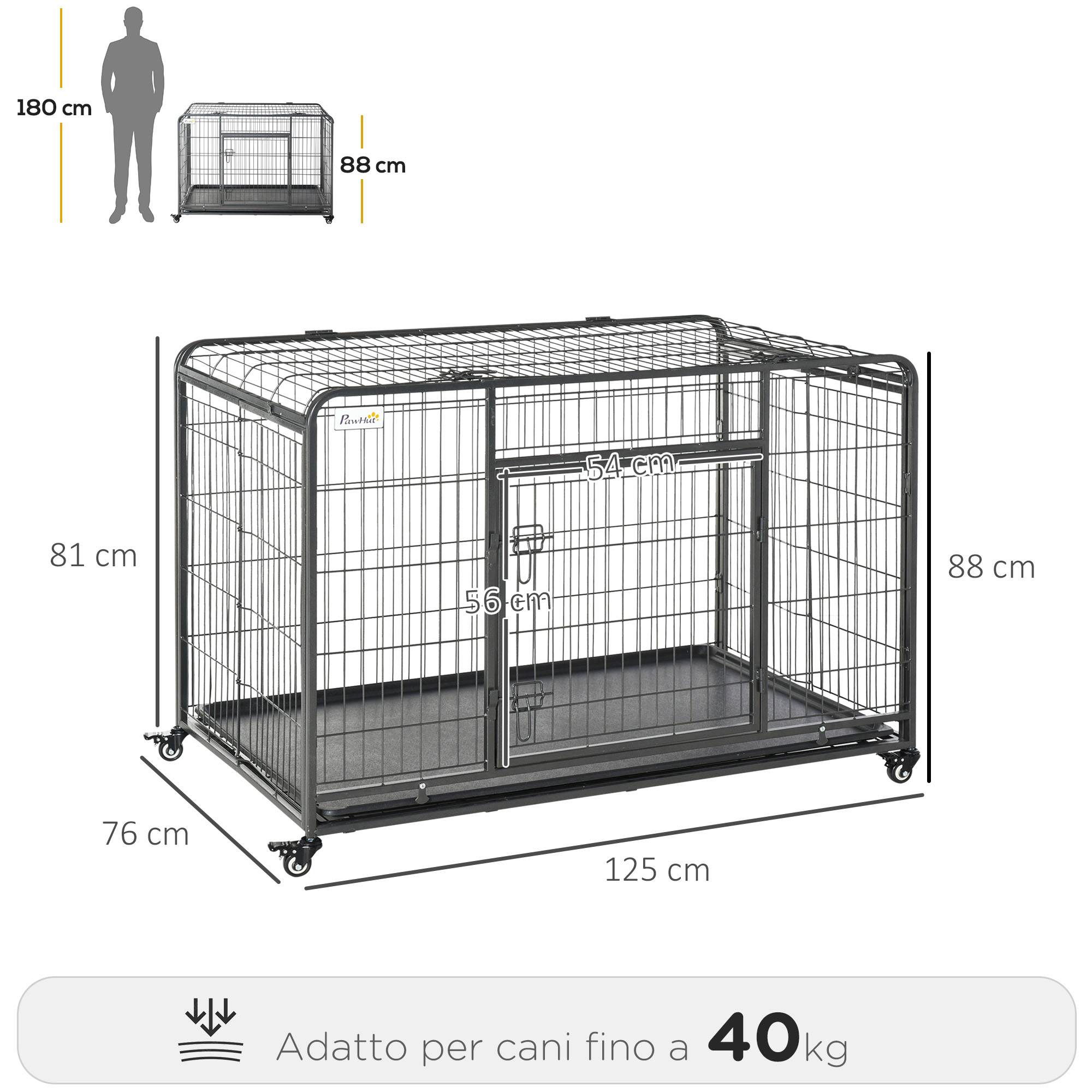 Niche pliable pour chien avec double porte et serrure, parc à jeux pour chien avec 4 roues avec freins et fond amovible, 125 x 76 x 81 cm, gris foncé - Image 5