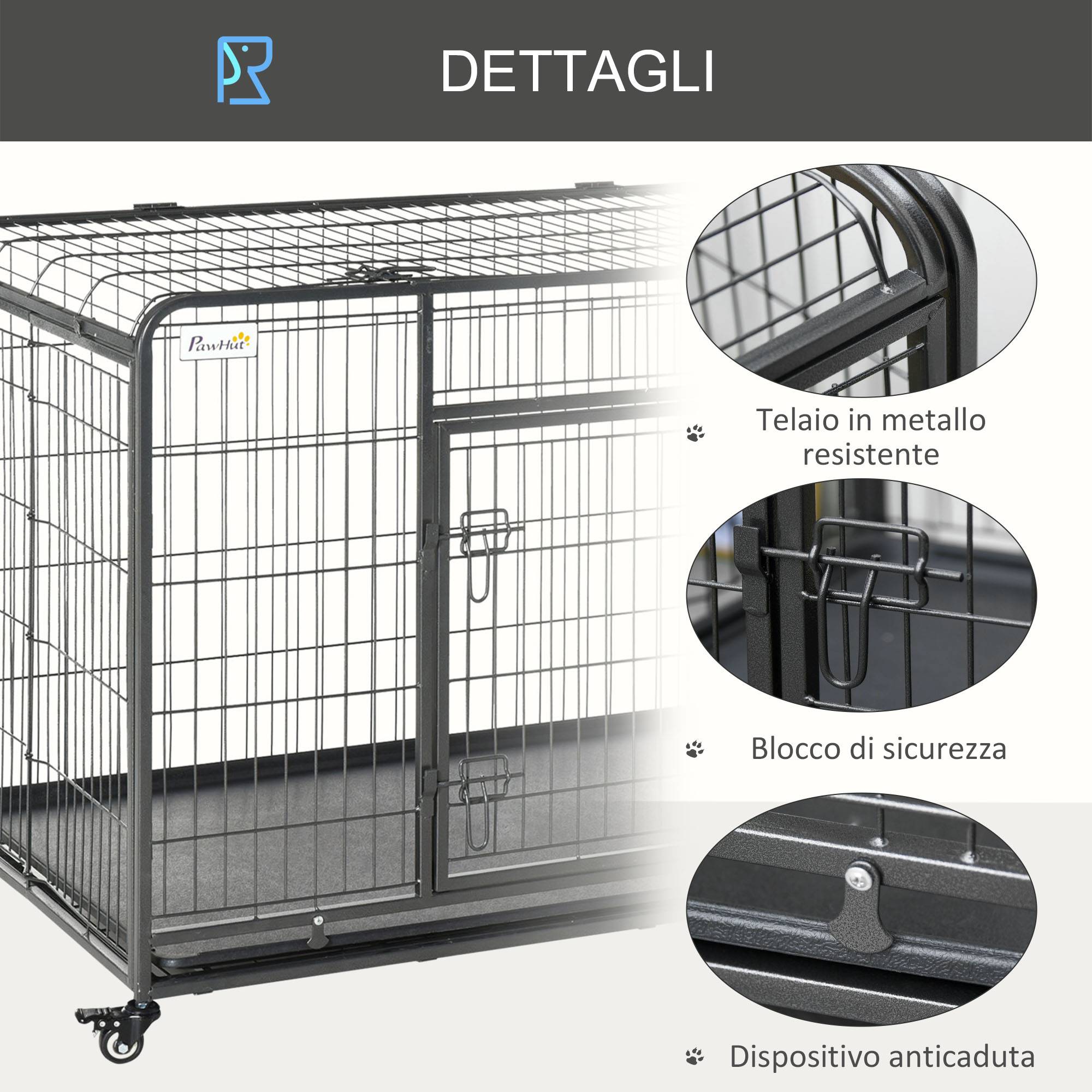 Niche pliable pour chien avec double porte et serrure, parc à jeux pour chien avec 4 roues avec freins et fond amovible, 125 x 76 x 81 cm, gris foncé - Image 8