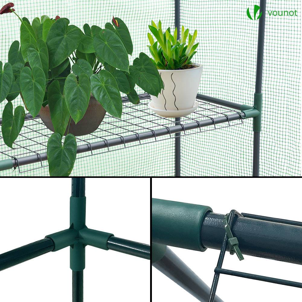 Vounot - Serre de jardin avec étagères 143x143x195cm vert - Bâche PE renforcée 135g/m² - Fenêtre moustiquaire, porte enroulable zippée - Image 3
