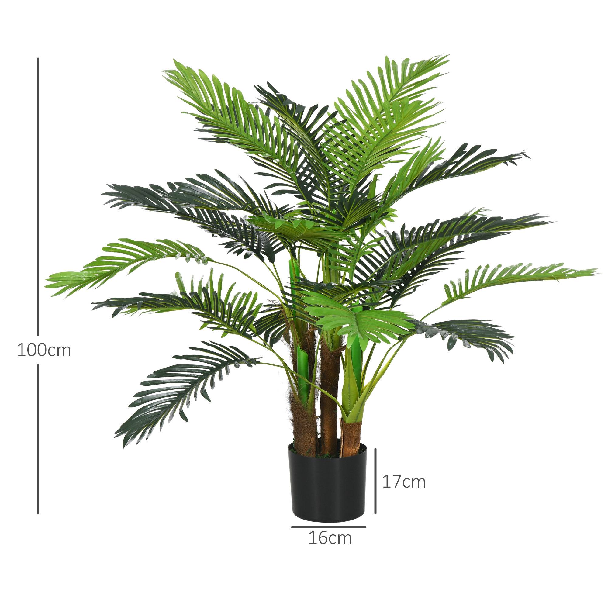 Palmier Artificiel H.1 m Arbre Artificiel Tronc Branches Lichen Feuilles Grand réalisme Pot Inclus - Image 5