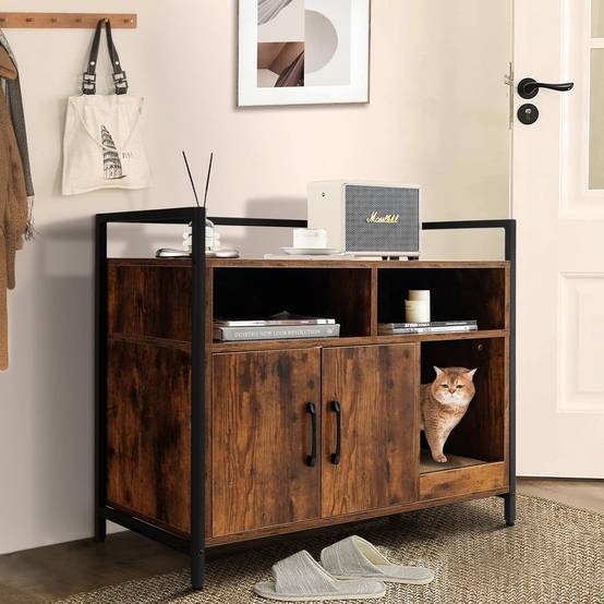 Meuble Litiere Chat Griffoir Amovible Industriel, 89x45x74,5cm Café - Image 9