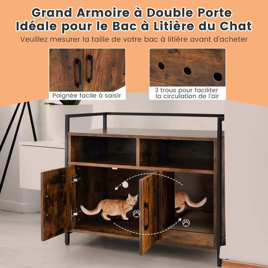 Meuble Litiere Chat Griffoir Amovible Industriel, 89x45x74,5cm Café - Image 7