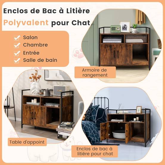 Meuble Litiere Chat Griffoir Amovible Industriel, 89x45x74,5cm Café - Image 5