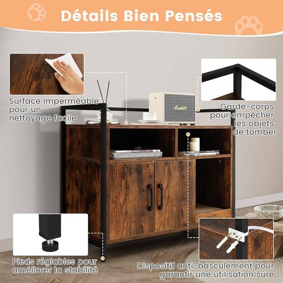 Meuble Litiere Chat Griffoir Amovible Industriel, 89x45x74,5cm Café - Image 8