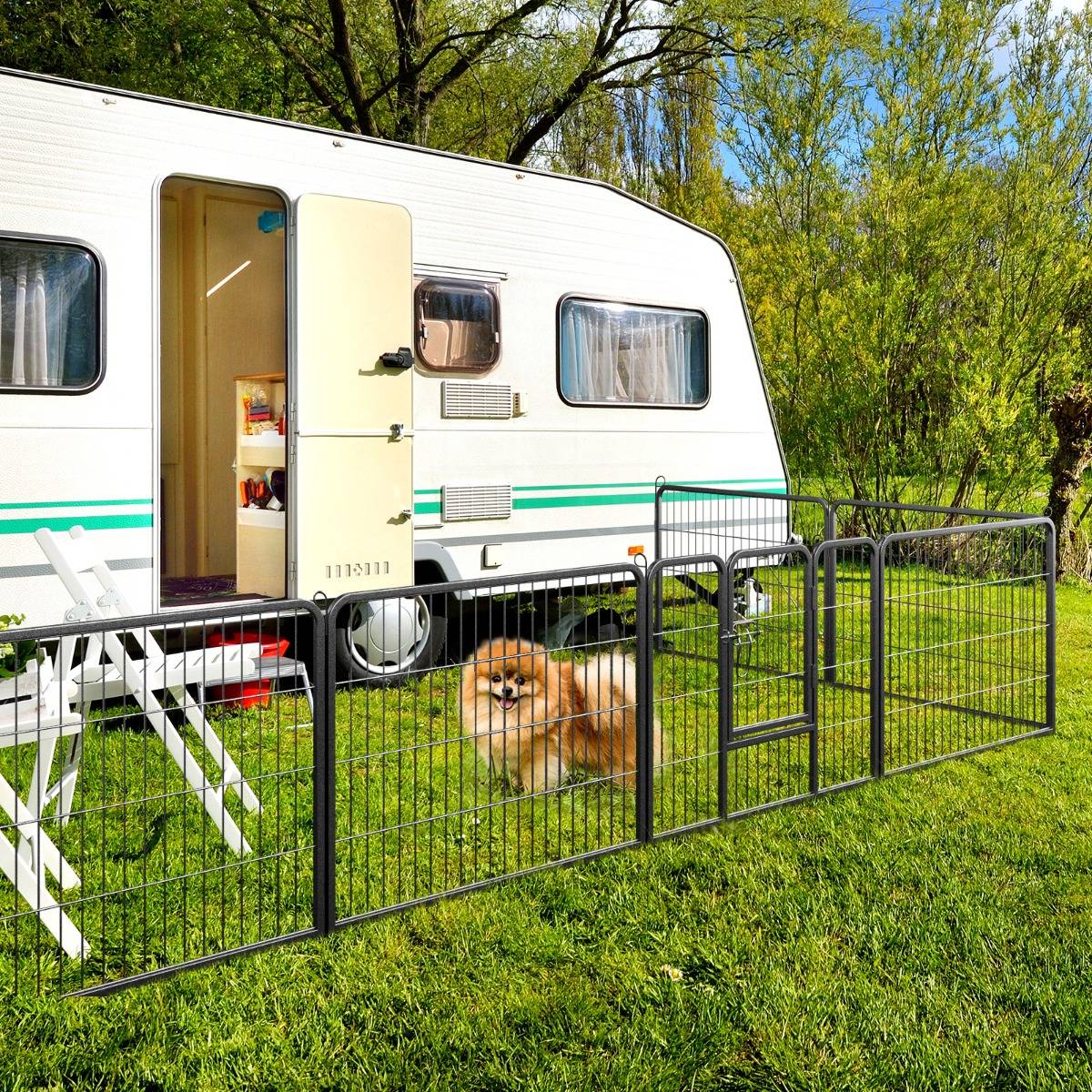 Enclos pour Chiens 8 Panneaux Hauteur de 60CM pour Chiot Animaux Parc Portable Pliable avec Porte Barrière Métallique Noir - Image 3
