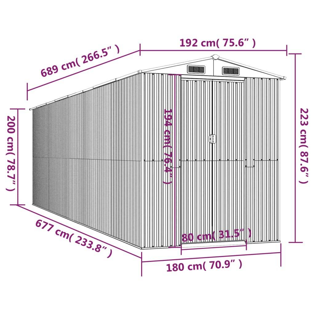 Vidaxl - Abri de jardin Marron clair 192x689x223 cm Acier galvanisé 13.2m² vidaXL 3147477 - Image 3