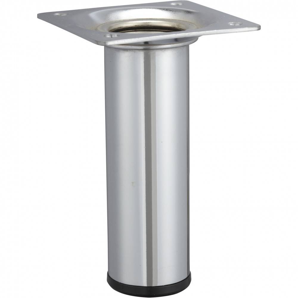 Pied de meuble cylindrique fixe acier chromé gris, 10 cm - Image 1