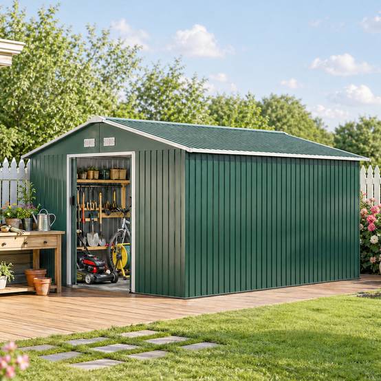 Sans Marque - Abri jardin étanche outils jardin fenêtres aération portes coulissantes acier vert foncé - Image 3