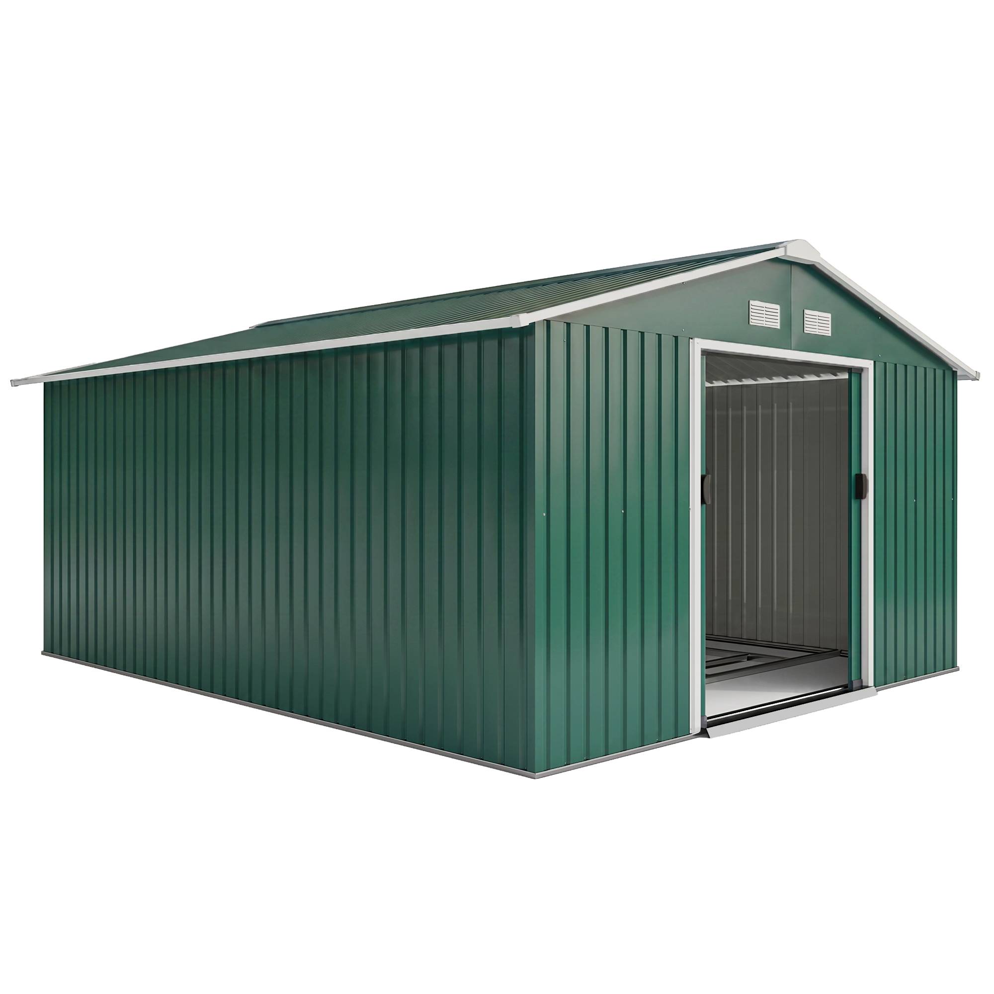 Sans Marque - Abri jardin étanche outils jardin fenêtres aération portes coulissantes acier vert foncé - Image 1